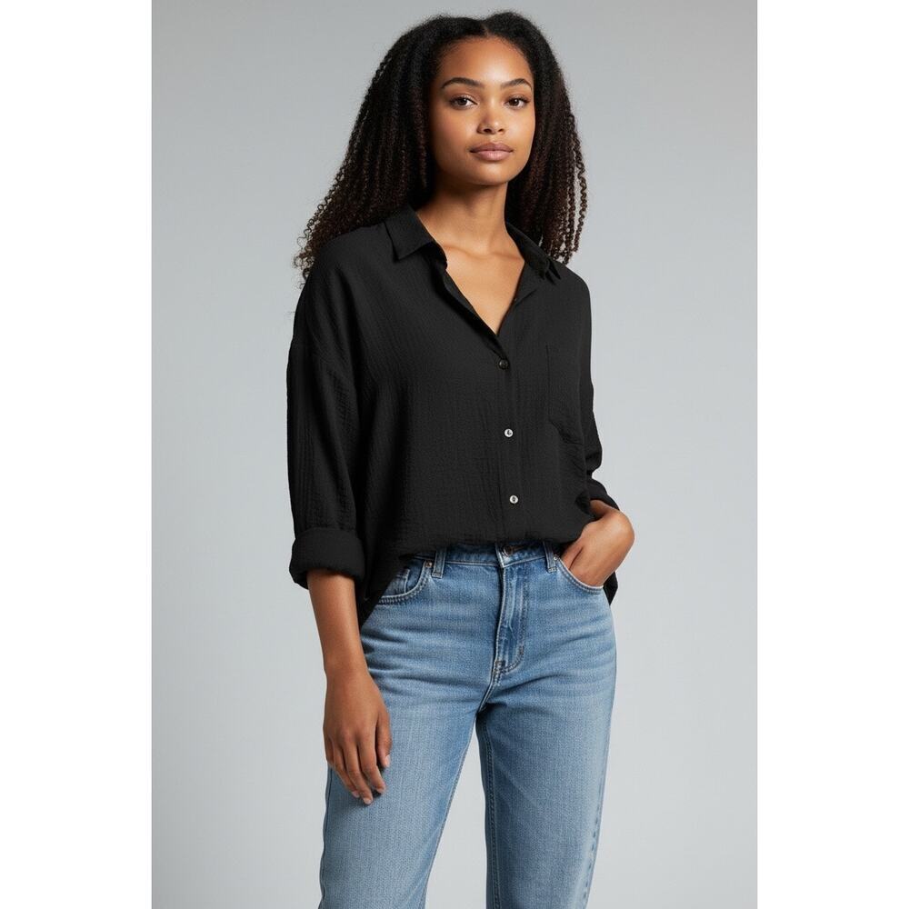 *EKOUAER* Long-Sleeve Black Button Dien Classic Closet Staple Women’s Size Small